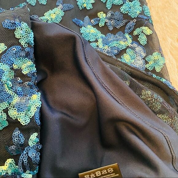 BELLE BADGLEY MISCHKA PARIS DRESS SEQUIN BLUE MULTI FLORAL BL2282 size 0 - Picture 7 of 16